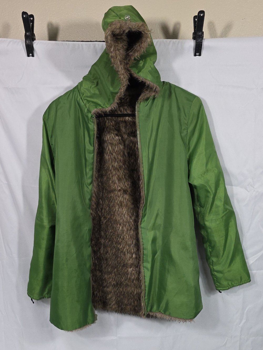 Womens Olive Green Hooded Parka Jacket w Faux-Fur Lining Size Medium (W45) - Picture 5 of 7